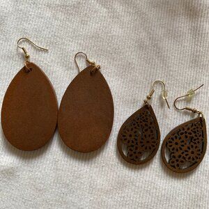 Wooden teardrop-shaped earrings - two pairs